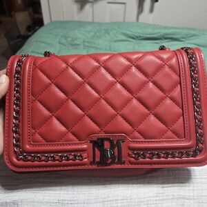 Quilted Red Leather Chain Shoulder Bag